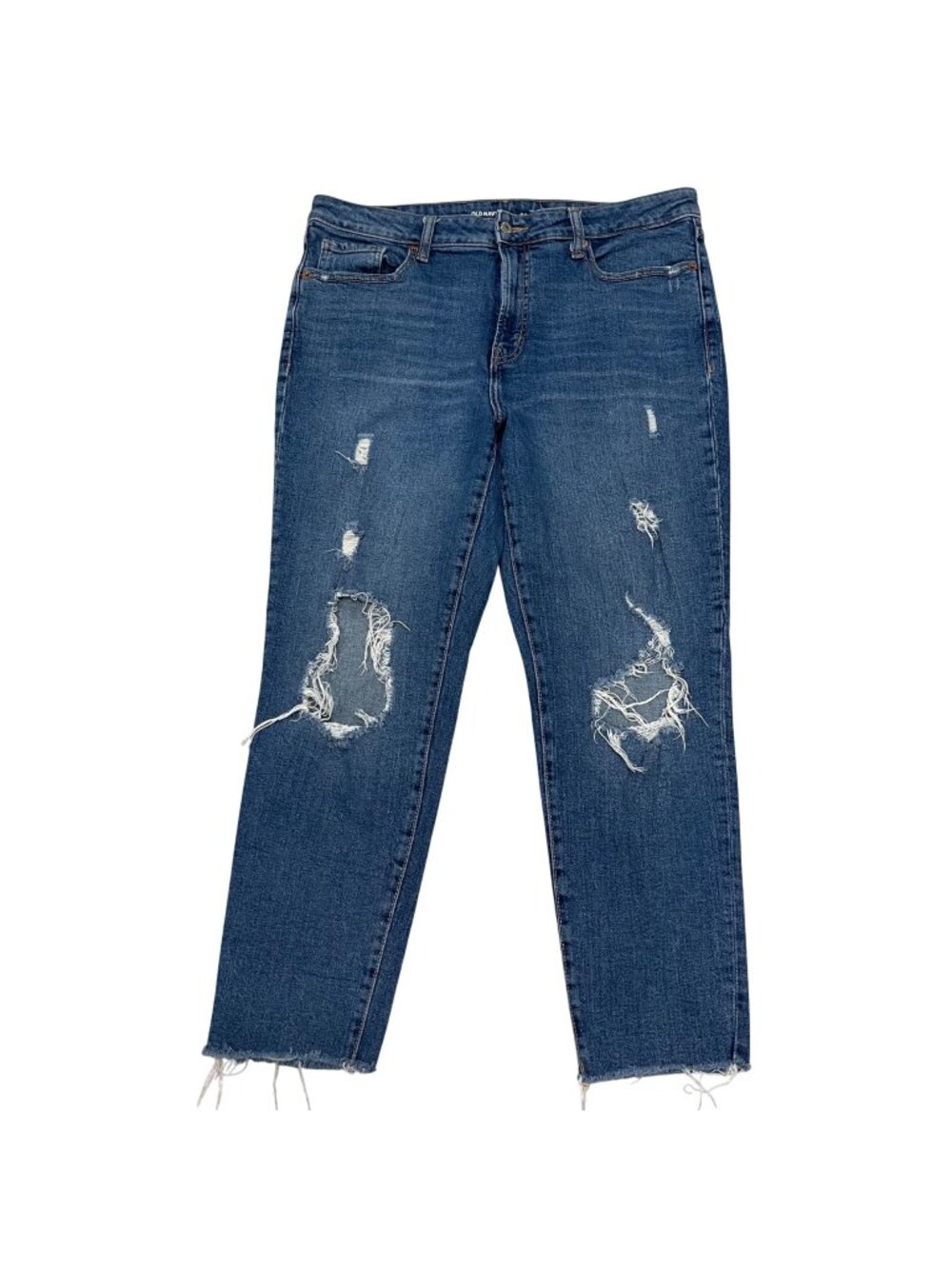 Old Navy High Rise O.G Straight Destroyed Jeans Women's Size 14 Denim Cotton
